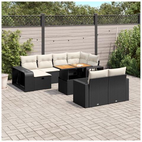 Set Divani da Giardino 11 pz con Cuscini in Polyrattan Nero - Foto 2