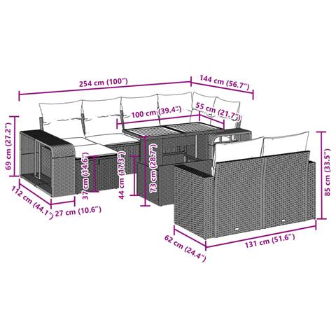 Set Divani da Giardino 11 pz con Cuscini in Polyrattan Nero - Foto 3