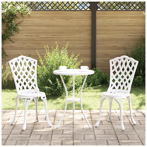 Set Giardino Bistro 3 Pezzi Bianco in Alluminio - Foto 2