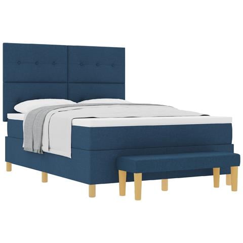 Letto Box Spring con Materasso e Panchina Blu 140x190 cm Tessuto - Foto 1