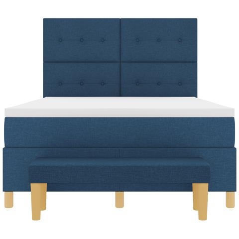 Letto Box Spring con Materasso e Panchina Blu 140x190 cm Tessuto - Foto 9