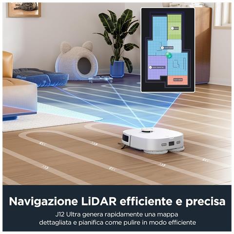 J12 Ultra Robot Aspirapolvere e Lavapavimenti con Stazione, Evitamento Ostacoli AI 3D, Autosvuotante per 75 Giorni, Autopulente, Autoasciugante del mocio a 55°C, Navigazione LiDAR, WiFi - Foto 2