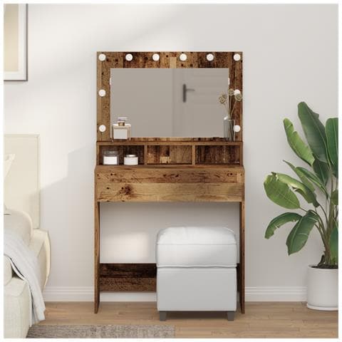 Toeletta  con luci LED in legno vecchio 79x41x135 cm - Foto 2