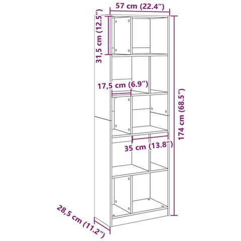 Libreria Rovere Marrone 57x28,5x174 cm in Legno Multistrato - Foto 9