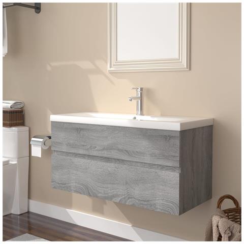 Mobile Bagno e Lavabo Integrato Grigio Sonoma Legno Multistrato - Foto 2