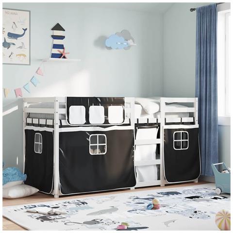 Letto a Castello senza Materasso Bianco e Nero 90x190cm in Pino - Foto 2