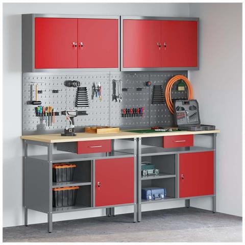 Set banco da lavoro con cassetto 8 pcs Rosso e Grigio - Foto 2