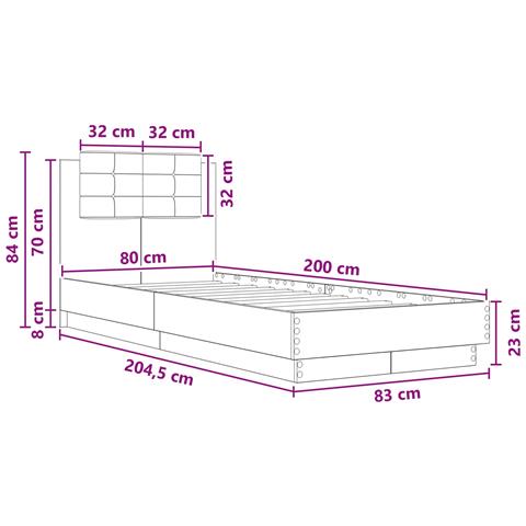 Struttura letto con testata Legno antico 80 x 200 cm - Foto 8