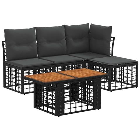 Set Divano da Giardino 5 pz Nero e Grigio scuro polyrattan - Foto 1