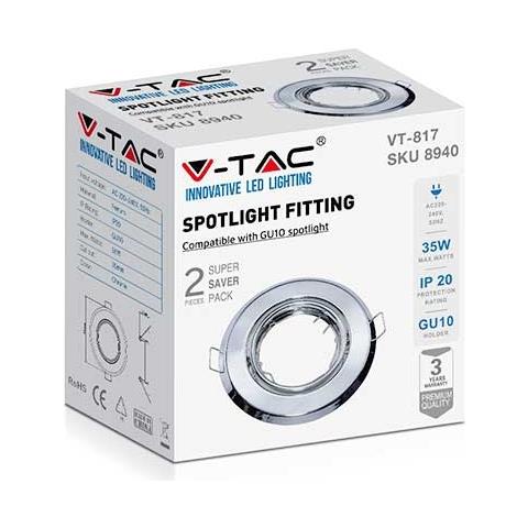 V-tac Vt-817 Portafaretti Da Incasso Orientabile Rotondo Metallo Cromato Per Lampadine Gu10-gu5.3 - Sku 8940 - Foto 1