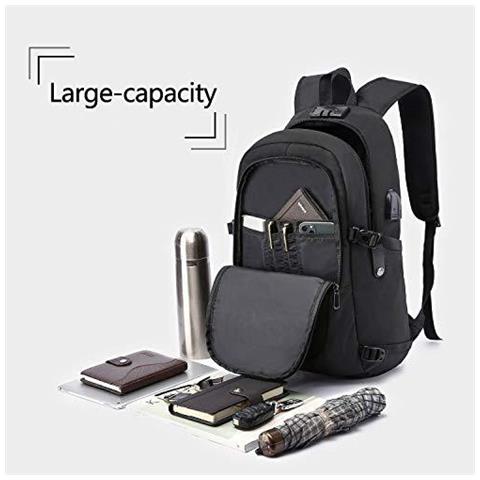 Anti-theft Laptop Backpack Viaggio Di Lavoro Borsa Zaino Con Porta Usb Di Ricarica Di Blocco Zaino Da Lavoro Resistente Allacqua College School Computer Zaino Per La Mens Womens Adatto 15.6 Inch Laptop 35l Nero - Foto 2