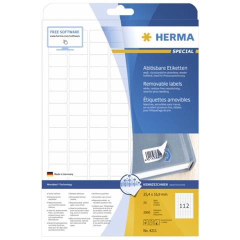 Labels white 25,4x16,9 removable SuperPrint 2800 pcs. , Bianco, Labels / pack - 2800 pcs. Sheets / pack - 25 pcs, 25, 4 x 16, 9mm, A4 sheets, Removable - Foto 2