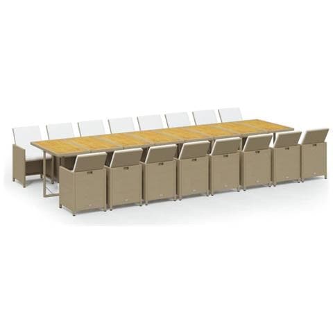 Set Da Pranzo Per Giardino 17pz Con Cuscini In Polyrattan Beige - Foto 1