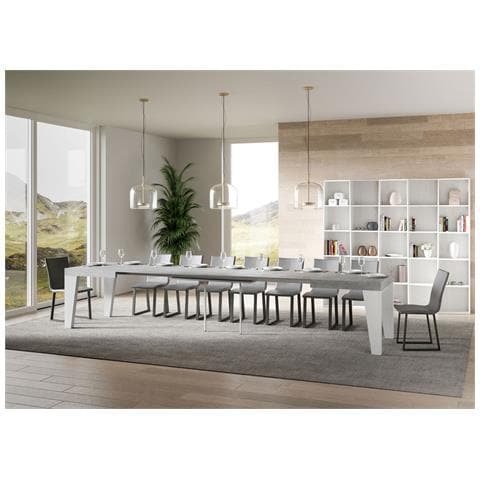 Tavolo Allungabile 90x130/390 Cm Naxy Mix Piano Bianco Frassino - Gambe Noce - Cemento /bianco Frassino - Foto 6