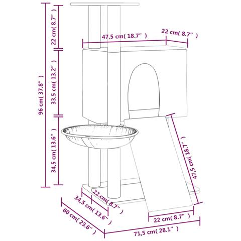 Albero Per Gatti Con Tiragraffi In Sisal Grigio Chiaro 96 Cm - Foto 6