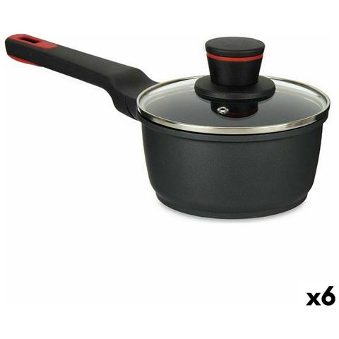 Casseruola Con Coperchio Ø 16 Cm Nero Alluminio (6 Unità) - Foto 1