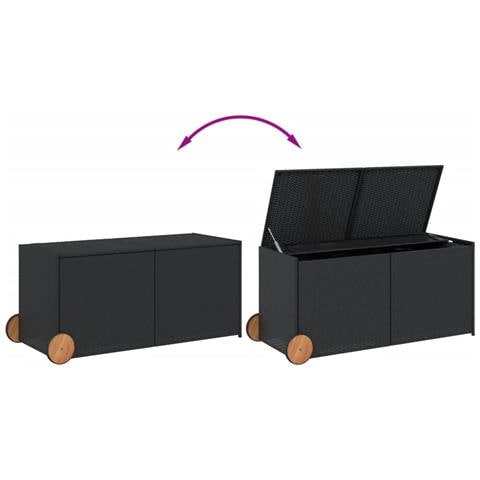 Contenitore Da Giardino Con Ruote Nero 283l In Polyrattan - Foto 2