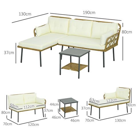 Salotto Da Giardino In Rattan Pe Con Chaise Longue, Divano 2 Posti E Tavolino, Crema - Foto 6