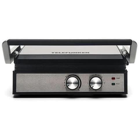 Bistecchiera Elettrica M08359 con Apertura a 180° Vassoio Raccogli Grassi Potenza 2000 W Colore Acciaio Inox Nero - Foto 1