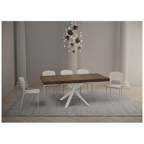 Tavolo Allungabile 90x90/194 Cm Clerk Premium Piano Noce - Gambe Bianche - Foto 2