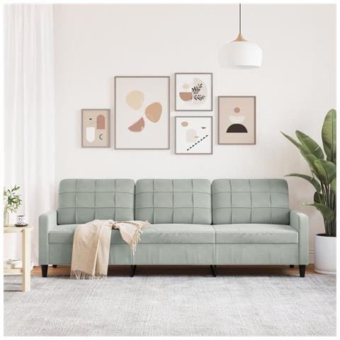 Divano A 3 Posti Grigio Chiaro 210 Cm In Velluto - Foto 3