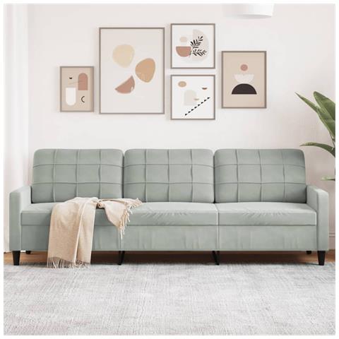 Divano A 3 Posti Grigio Chiaro 210 Cm In Velluto - Foto 1