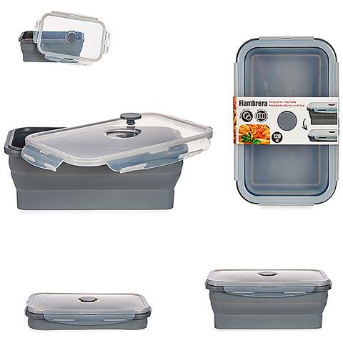 Portapranzo In Silicone 1200 Ml. 13,7x3,5x22 Cm. Grigio - Foto 2