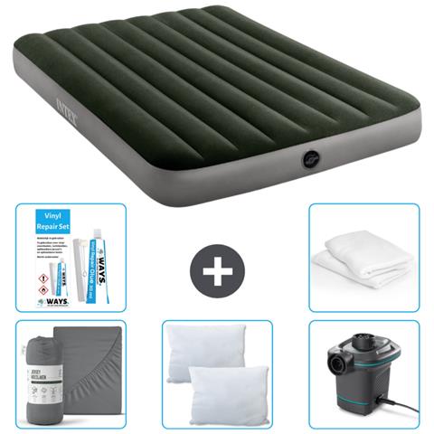 Set Materassino Gonfiabile - 191x137x25 Cm - Verde - Include Accessori Coordinati Cb10 - Foto 1