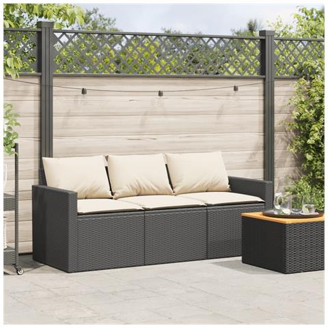 Divano Da Giardino A 3 Posti Con Cuscini Nero In Polyrattan - Foto 2