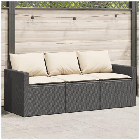 Divano Da Giardino A 3 Posti Con Cuscini Nero In Polyrattan - Foto 8