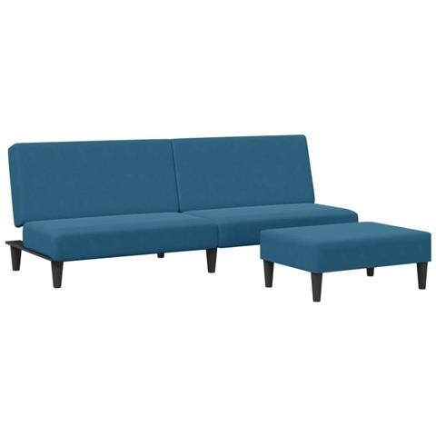Divano Letto 2 Posti con Poggiapiedi Blu in Velluto - Foto 1