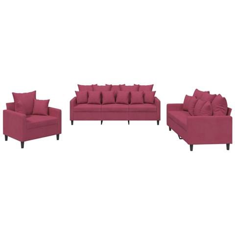 Set di Divani 3 pz con Cuscini Rosso Vino in Velluto - Foto 1