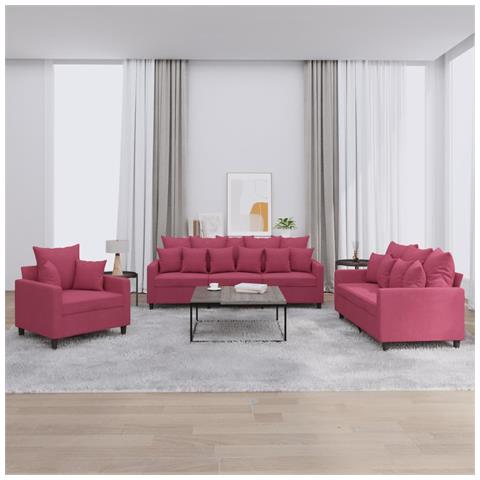 Set di Divani 3 pz con Cuscini Rosso Vino in Velluto - Foto 2