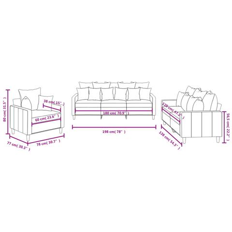 Set di Divani 3 pz con Cuscini Rosso Vino in Velluto - Foto 8
