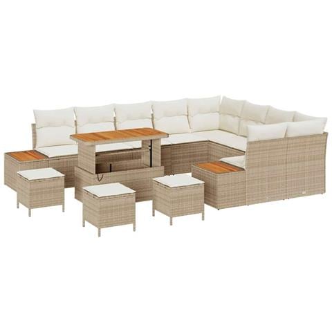 Set Divano da Giardino vitaXL da 13 Pezzi con Cuscini in Rattan Polipropilene Beige, Set da Pranzo da Giardino vitaXL da 4 Pezzi con Cuscini in Rattan Polipropilene Beige - Foto 1