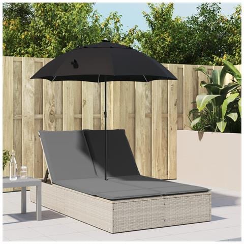 Lettino Prendisole Cuscini e Parasole Grigio Chiaro Polyrattan - Foto 2