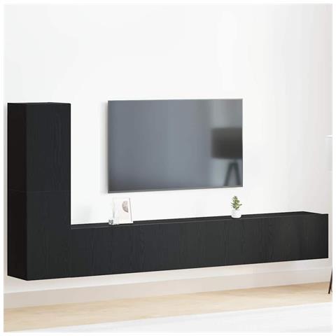 Set di mobili per TV a parete in 3 pezzi  in legno ingegnerizzato nero - Foto 2