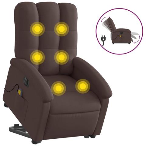 Poltrona Alzapersona Massaggio Elettrica Marrone Scuro Tessuto - Foto 1