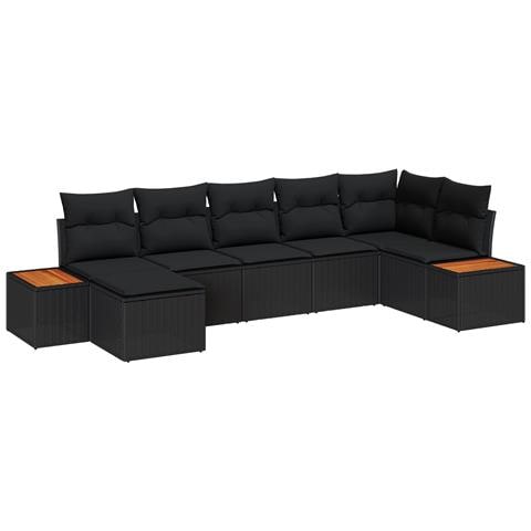 Set di Divano da Giardino 7 Pezzi con Cuscini Nero Polyrattan Acacia - Foto 1