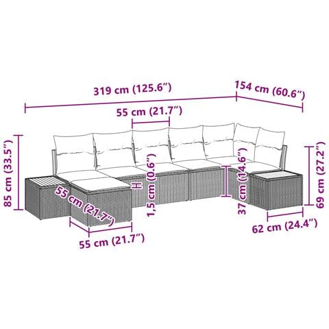 Set di Divano da Giardino 7 Pezzi con Cuscini Nero Polyrattan Acacia - Foto 9