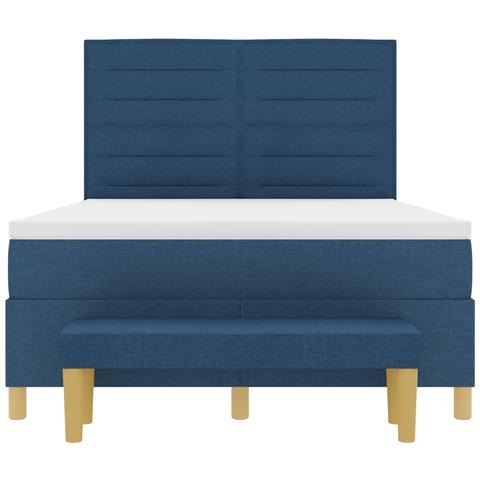Letto Box Spring con Materasso e Panchina Blu 140x200 cm Tessuto - Foto 9