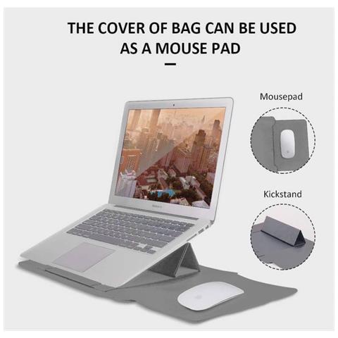 Custodia Per Laptop Con Funzione Di Supporto In Pelle Impermeabile 16/17"" Grigio - Foto 2