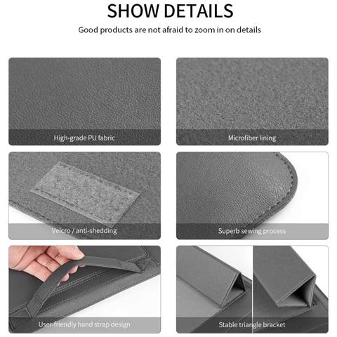 Custodia Per Laptop Con Funzione Di Supporto In Pelle Impermeabile 16/17"" Grigio - Foto 4