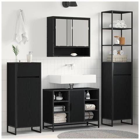 Mobile da Bagno Rovere Nero 40 x 30 x 180 cm Legno multistrato - Foto 2