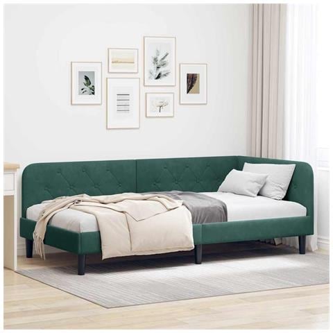 Cornice del letto ad angolo Verde Scuro 90 x 200 cm Velluto - Foto 2