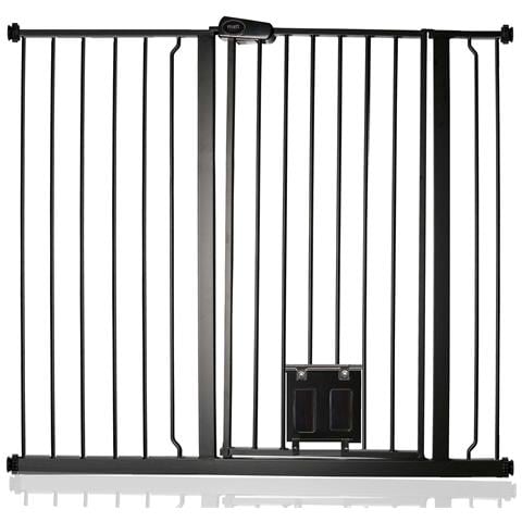 Bettacare Cancelletto Per Animali Con Gattaiola Bloccabile, 113.8cm - 121.4cm, Nero, Altezza Di 104cm - Foto 1