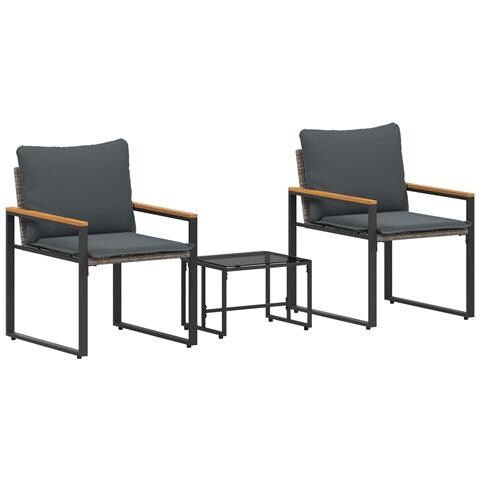 Set di Mobili con cuscino 3 pcs Grigio e Grigio Scuro Rattan - Foto 1