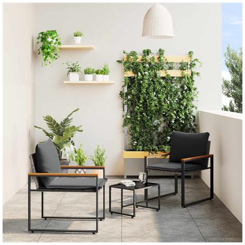 Set di Mobili con cuscino 3 pcs Grigio e Grigio Scuro Rattan - Foto 2