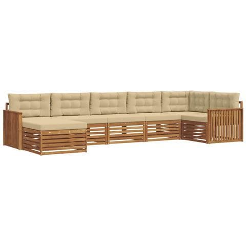 Set divani 7 pcs Naturale e Beige Legno di Acacia Massello - Foto 1