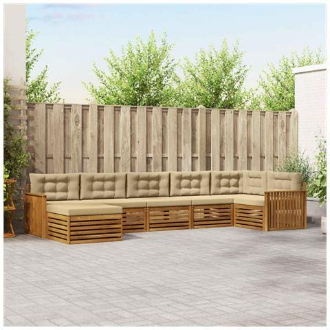 Set divani 7 pcs Naturale e Beige Legno di Acacia Massello - Foto 2